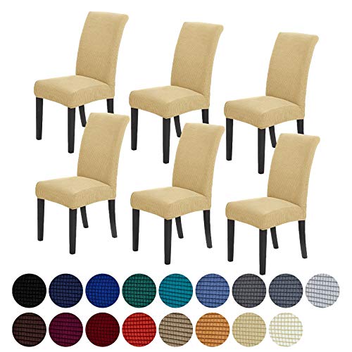 Stretch Chair Covers for Dining Room Set of 6, Removable Washable Dining Room Chair Covers, Dining Chair Slipcovers Seat Protector, Great Decoration for Home and Banquet (Champagne, 6 Pack) - color: Champagne, size: 6 pack