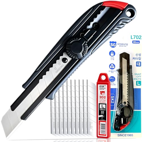 18mm Heavy Duty Utility Knife, Screw Lock Box Cutter with 10pcs SK2 Snap-off Blades, Industrial Grade Cutter for Construction, Industrial & Carpet Work(L702) - color: 18mm-screw Lock-l702