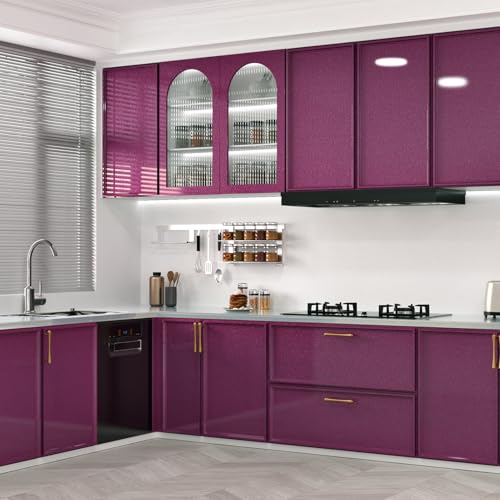 Wallercity Glossy Purple Contact Paper Peel and Stick Wallpaper for Cabinets Kitchen Backsplash 15.8''x118'' Dark Purple Wallpaper Peel and Stick Countertops Vinyl Self Adhesive Glitter Contact Paper - color: Purple, size: 15.8"W x 118"L
