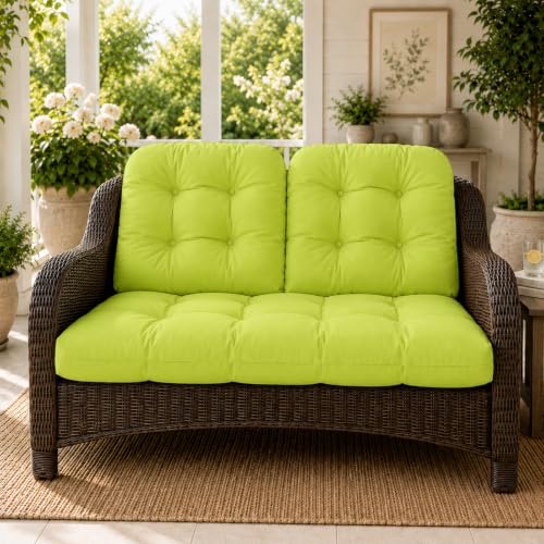 All Weather Wicker Chair Cushions of 3 Pieces, Waterproof Outdoor Wicker Chair Cushion for Patio Furniture Loveseat Settee Bench, 1 Loveseat and 2 U-Shaped Thickened Cushions, Light Green - color: Light Green