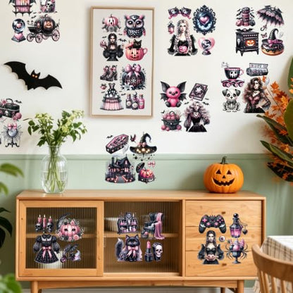 16 Pcs Pink Gothic Halloween Rub-On Transfers for Furniture & Crafts - style: Pink Gothic