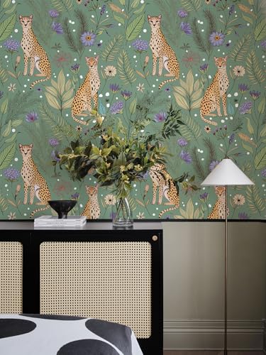 Floralplus Cheetah Peel and Stick Wallpaper Sage Green Wallpaper - color: Sage Green, size: 17.5" x 118"