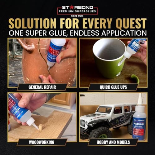Starbond 4 oz. Medium CA Glue (Premium Cyanoacrylate Super Glue) with Extra Cap and Microtips for Quick Fixes, Woodworking, Woodturning, Hobby Models - size: 4 ounce