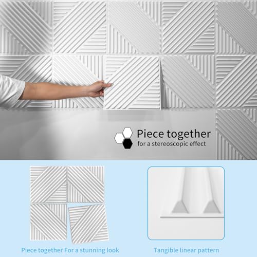 Art3d 3D Textured Accent Wall Panels, 12 x 12 Inch, 33-Pack, White - color: White
