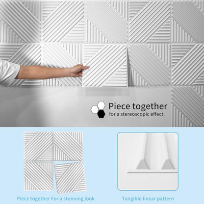 Art3d 3D Textured Accent Wall Panels, 12 x 12 Inch, 33-Pack, White - color: White