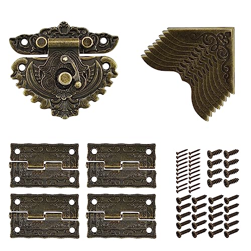 91Pcs Antique Engraved Decorative Hasp Latch Hinges with Screws