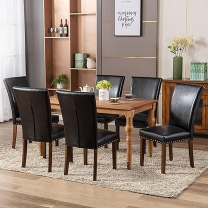 COLAMY Upholstered Parsons Dining Chairs Set of 6, PU Leather Dining Room Kitchen Side Chair with Nailhead Trim and Wood Legs - Black - color: L-black, size: Set of 6