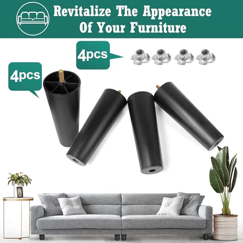 4pcs Plastic Furniture Legs 7" with T-Nuts, M8-1.25 Thread Bolt - size: 7 Inch, M8-1.25 Metric Thread Bolts