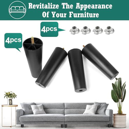 4pcs Plastic Furniture Legs 7" with T-Nuts, M8-1.25 Thread Bolt - size: 7 Inch, M8-1.25 Metric Thread Bolts