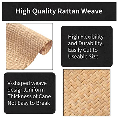 Juilsioa 14"Width Natural Cane Webbing 3.3Ft, V Shape Rattan Roll