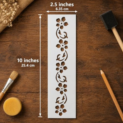 Flower Border Stencil Template - Reusable Flower Decorative Stencils for Painting on Wood, Glass, Wall Rock, Walls, Canvas, Glassware, Spray Painting, Airbrushing, Wall Painting (2.5x10 Inch)