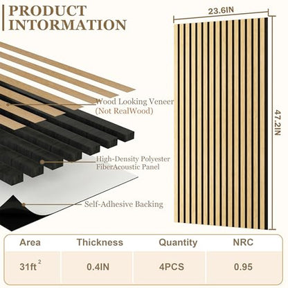 4-Pack Wood Veneer Acoustic Wall Panels Decorative Acoustical Panel - color: Yellow