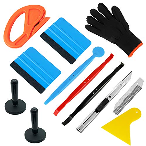 CARTINTS Window Tint Install Kit Vinyl Wrap Tools Kit with Plastic Scraper, Felt Squeegee, Vinyl Knife, Wrap Magnet, Work Gloves,Micro Squeegee - color: A260H01