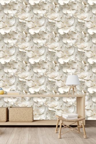 Peel and Stick Wallpaper Gray Yellow Gradient Floral Accent - color: Cream&Light yellow, size: 17.7" x 118"