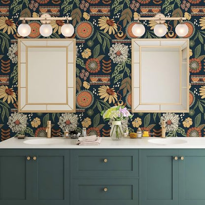 Simon&Siff Boho Sun Floral Retro Peel and Stick Wallpaper 17.3" x 80" - color: Blue, size: 17.3" x 80"