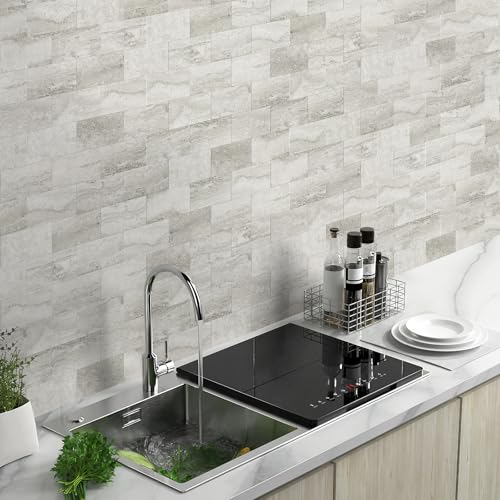 Vamos Tile 100-Pack Peel and Stick Backsplash Tile,3''x6'' PVC Subway Tile - color: Beige & Grey Slate