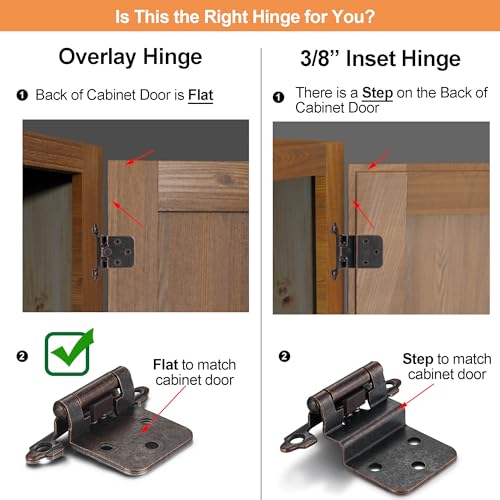 Oil Rubbed Bronze (Antique) Cabinet Hinges, 1/2” Overlay, 4 Pack - color: Antique Copper, size: 1/2 Inch Overlay