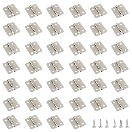 40Pcs 0.7”x0.63” Mini Retro Hinges, Rectangle Iron Box Hinges, Small Hinges for Wooden Cabinet Jewelry Box Case, Silver - color: Silver