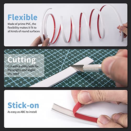 Art3d 30 ft Peel and Stick Flexible Molding Trim for Wall Tile Edge, White - color: White, size: 30 feet