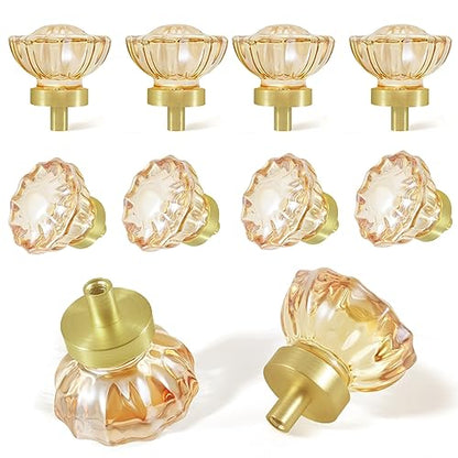 8 Pack Glass Cabinet Knobs and Pulls, Round Champagne Crystal Knobs for - color: Champagne Crystal and Satin Brass Base, size: 8 Pack (36mm)