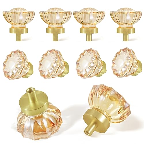 8 Pack Glass Cabinet Knobs and Pulls, Round Champagne Crystal Knobs for - color: Champagne Crystal and Satin Brass Base, size: 8 Pack (36mm)