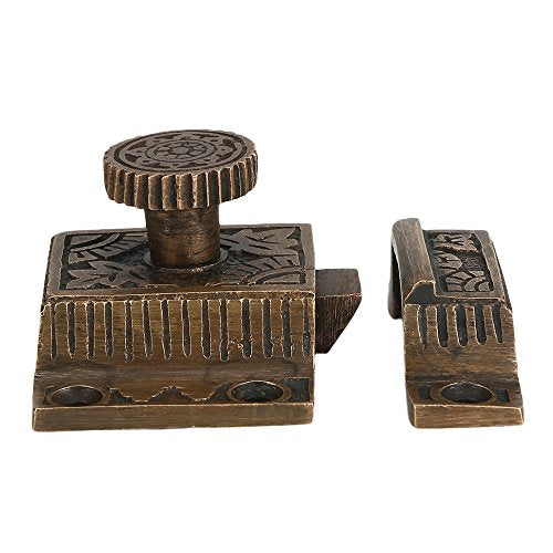 A29 Cabinet Latch, Solid Brass, Antique Brass, Flower Knob - color: Weathered Bronze-F