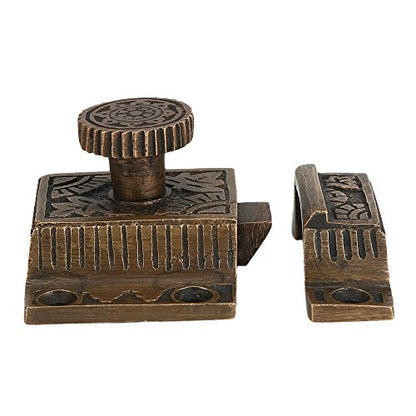 A29 Cabinet Latch, Solid Brass, Antique Brass, Flower Knob - color: Weathered Bronze-F