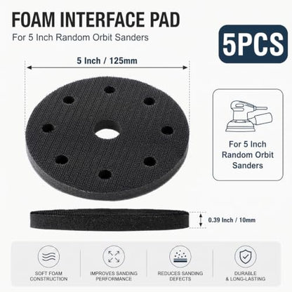 5 Pack 5 Inch 9 Holes Interface Pads 10mm Orbital Sander Pads