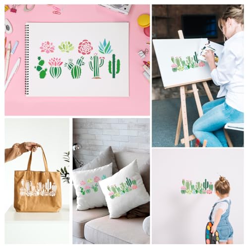 2Pcs Cactus Succulent DIY Painting Stencils for Wall Home Decor - style: Cactus