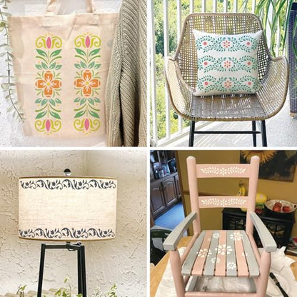 Corner Border Stencils for Crafts Mexican Flower Furniture Stencils - style: border