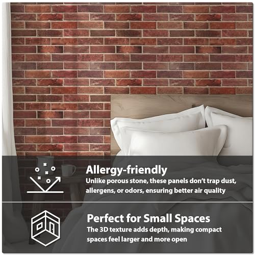 Sample 3D Faux Brick Wall Panel, 10" x 10", Material & Finish Preview - color: Red, size: Sample