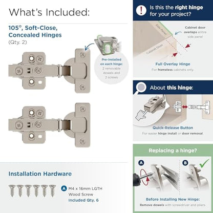 Amerock 1 Pair Full Overlay Soft-Closing Concealed Frameless Cabinet Hinge - size: Full Overlay Frameless