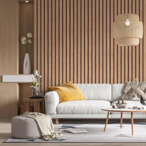 Yun-aeon Natural Wood - Tan Slats Peel and Stick Wallpaper for Wall - color: Tan, size: 17.3" x 160"