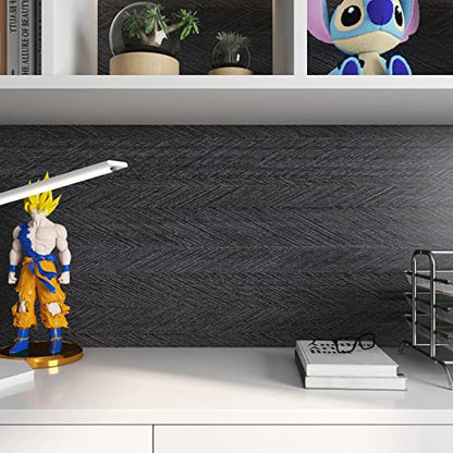 Livelynine Charcoal Wood Grain Contact Paper for Desk Peel and Stick Countertops Waterproof Self Adhesive Wallpaper Kitchen Table Counter Top Vinyl Wrap Black Laminate Countertop Covers 15.8x78.8 - color: Charcoal Wood, size: 15.8" x 78.8"