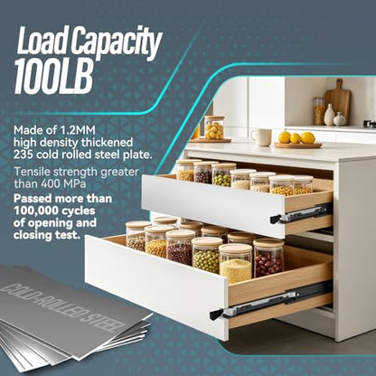 12 inch Locking Full Extension Ball Bearing Black Drawer Slides - color: Black, size: 12 Inch-With Lock