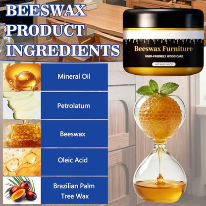 2PCS Multipurpose Beeswax Furniture Polish and Cleaner, Beeswax Gleam, Furniture Wax, All-Natural Wood Conditioner, Restorer and Protector for Tables, Cabinets, Cutting Boards Waterproof