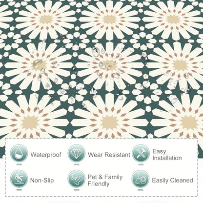 MORCART 20PCS 7.87" x 7.87" Peel and Stick Floor Tile, Green Floral Look - color: Green