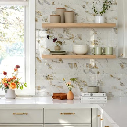 Vamos Tile Peel & Stick Backsplash on Subway Tile,40-Pack 3''x12'',Glossy - color: Pandora Marble with White Grout