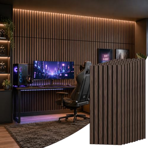 PIWA Acoustic Wood Slat Wall Panels, 20 Pack 23.6"x11.8" Dark Walnut - color: Dark Walnut, size: 24x12" 20pcs