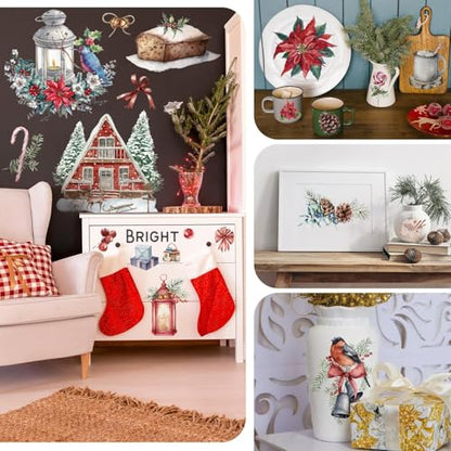 Lincia 10 Sheets Christmas Rub on Transfers for Crafts, Vintage Furniture - style: Vintage Furniture