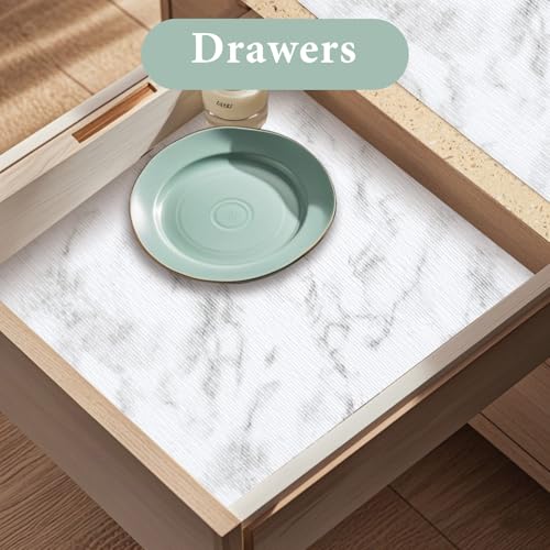 2-Layer Drawer and Shelf Liner for Kitchen Cabinet: 20 in X 10 Ft Non Slip - color: White Marble, size: 19.7"W x 118.1"L