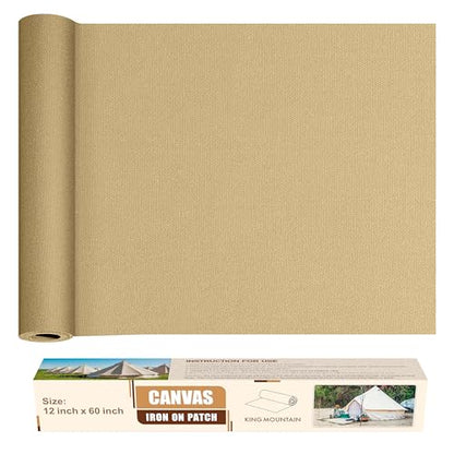 KING MOUNTAIN Canvas Iron on Patch,12"×60",Waterproof 100% Cotton Fabric Repair Patch,Used for Various Sofa,Tent,Clothes,Seats,Suitcases (Flaxen,Waterproof) - color: Flaxen, size: Canvas-12x60