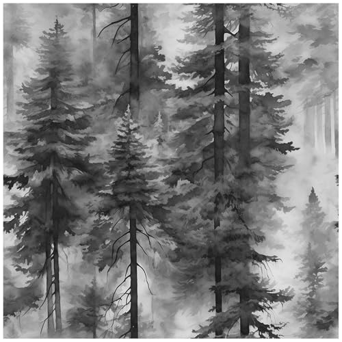 HAOKHOME Forest Peel and Stick Wallpaper Black White Tree Mural Bathroom - color: Grey/Black/White, size: 17.3in x 9.8ft