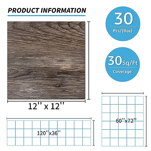 Art3d 30-Pack Peel and Stick Floor Tiles (30 Sq.Ft), Dark Brown Oak - color: Dark Brown