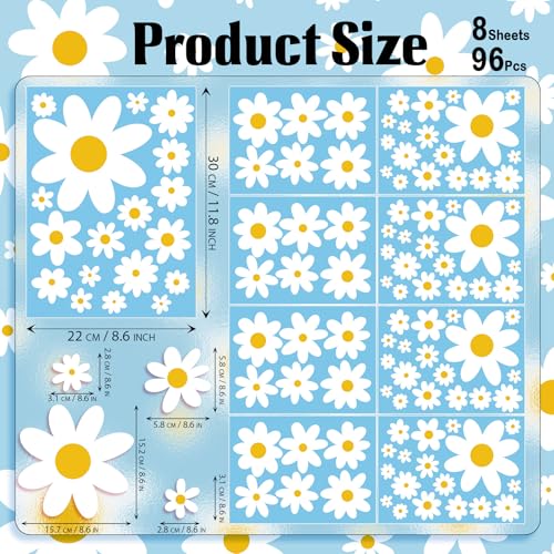Pedel Daisy Wall Decals, 8 Sheets 96 Pcs - color: Daisy