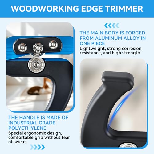 Edge Banding Trimmer, Woodworking Veneer Cutter with Dual Offset Bearings & Sharp Blades Comfort Handle Professional Edge Band Tools Trimmer Deburring Planing Trimming Tool for Straight,Curved Edges