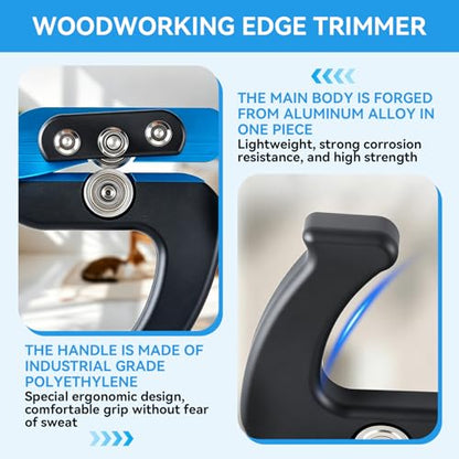 Edge Banding Trimmer, Woodworking Veneer Cutter with Dual Offset Bearings & Sharp Blades Comfort Handle Professional Edge Band Tools Trimmer Deburring Planing Trimming Tool for Straight,Curved Edges