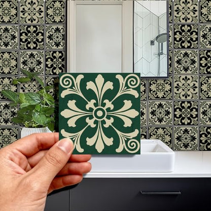 36 Pcs 4 Styles Retro Bohemian Patten Tile Sticker Green Patten Wall Tile Stickers Waterproof Self Adhesive Stick on Decals for Kitchen Bathroom Wall Art 4×4 Inch - color: Colorful