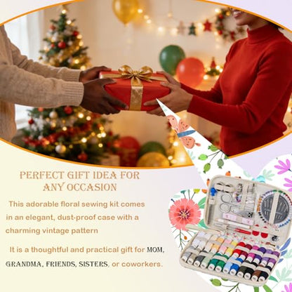 Bobode Printing Floral Travel Sewing Kit with 130 PCS Sewing Accessories - color: 130PCS-HJD