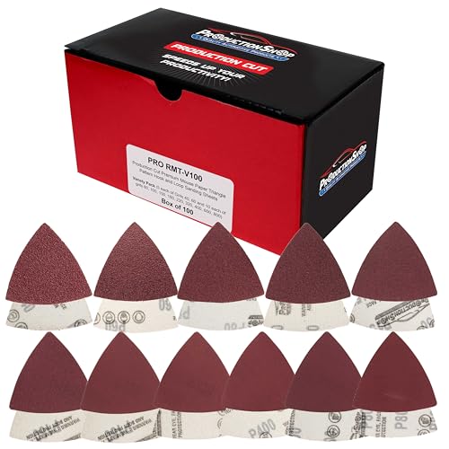 ProductionShop Premium Triangle Mouse Detail Sander Sandpaper Sheets, 100 Disc Variety Pack, Grits 40, 60, 80, 100, 150, 180, 220, 320, 400, 600, 800 - Hook & Loop Disc - Woodworking Furniture, Paint - style: Variety Pack 100